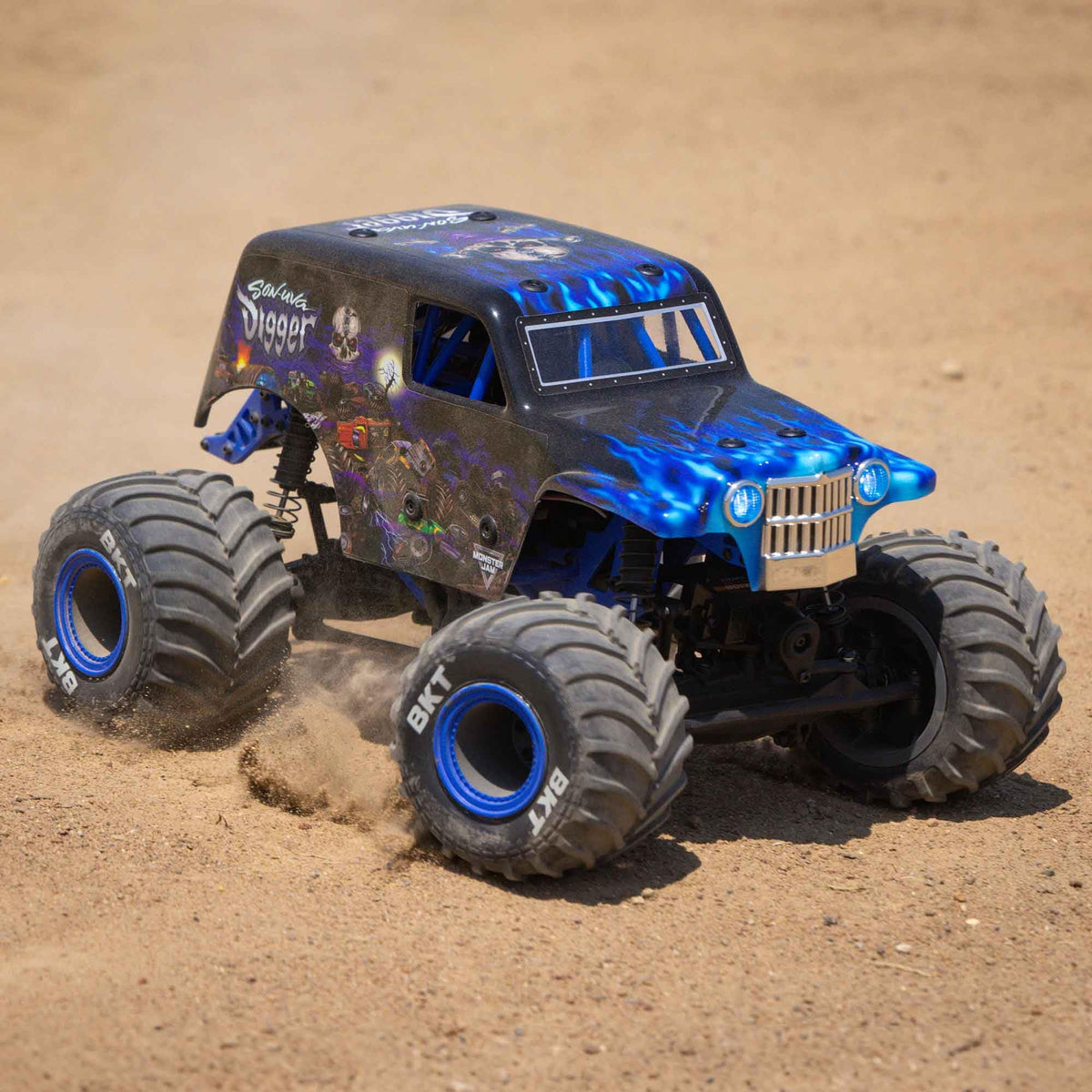 Losi 1/18 Mini LMT Son Uva Digger battery and charger included for quick setup.