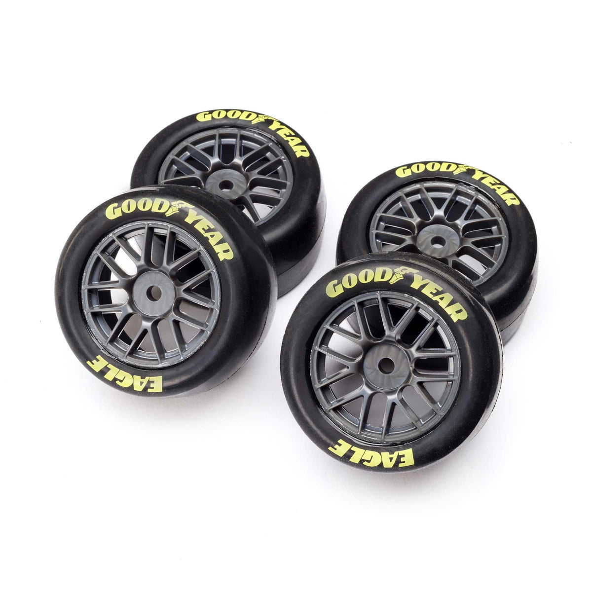 Losi Goodyear Eagle mounted tires Soft 4 NG on track-ready setup for lower-traction surfaces.