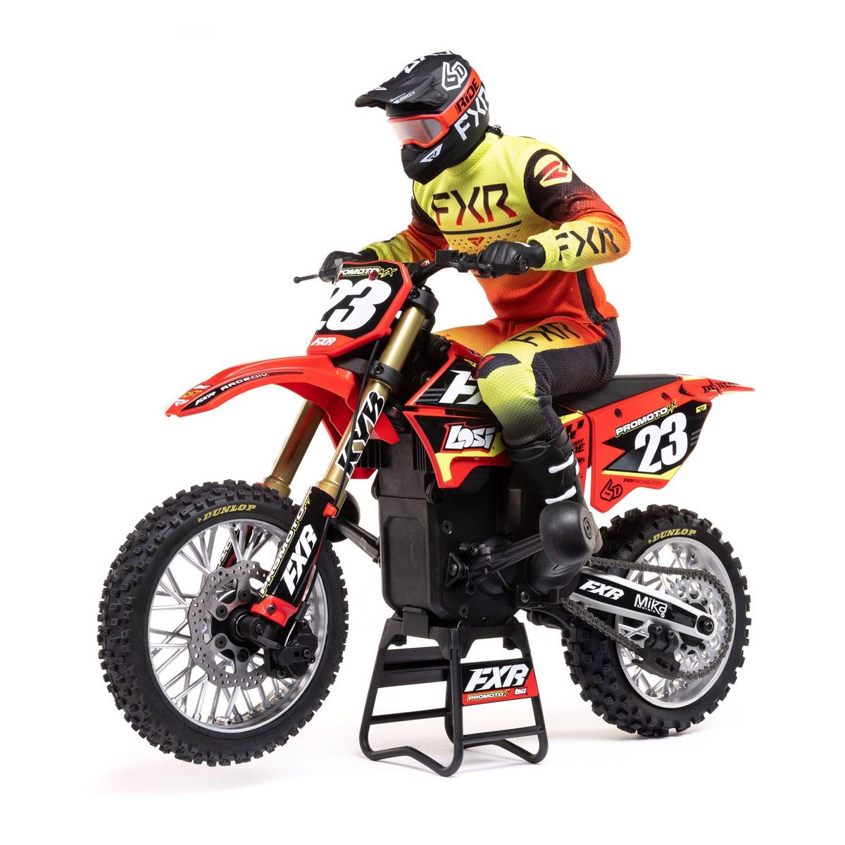 Losi Promoto-MX front view in red showing aggressive racing silhouette