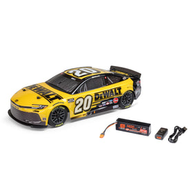Losi RC car Christopher Bell No. 20, front view in yellow, ready for high-speed on-road fun