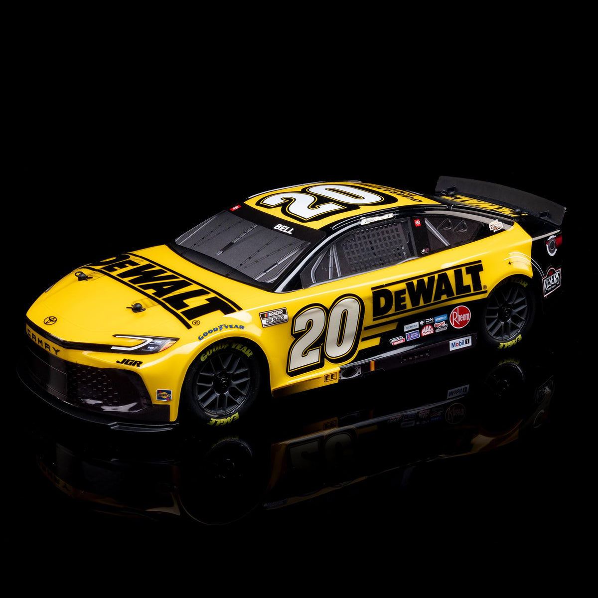Losi RC car decal detail on yellow body for scale realism