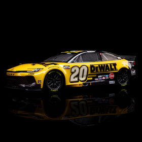 Losi RC car DEWALT Toyota Camry XSE side view in yellow, authentic on-road styling