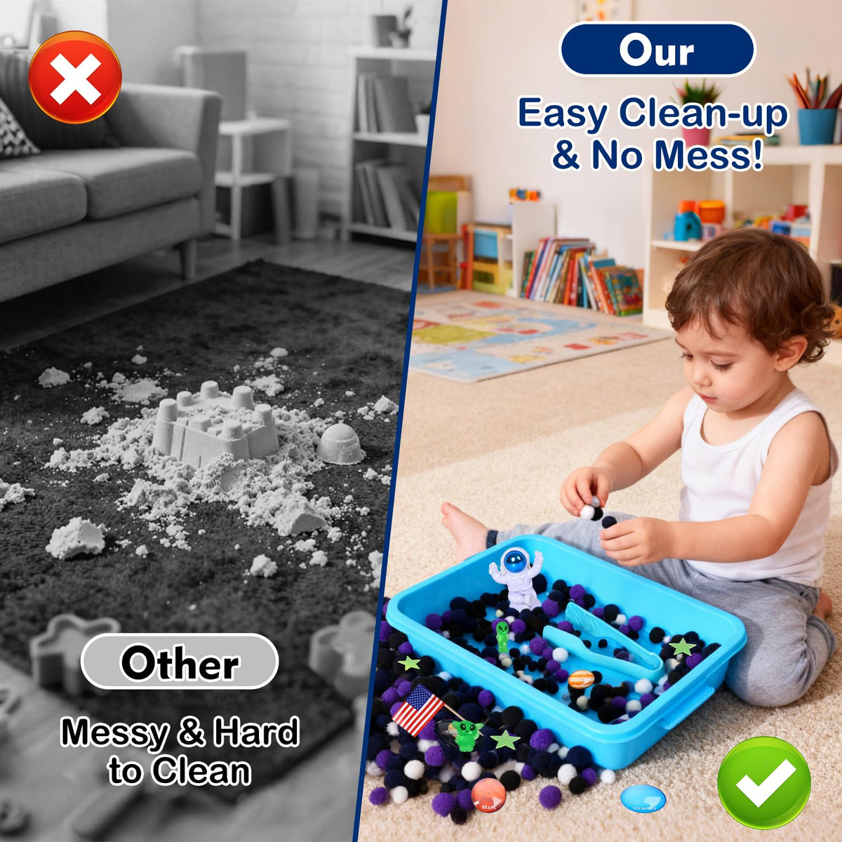 Losnakt Space Sensory Bin classroom use: ideal for homeschooling, travel, or classroom activities.