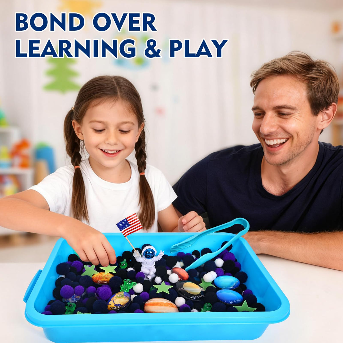 Losnakt Space Sensory Bin safety: non-toxic materials ensure gentle play for toddlers.