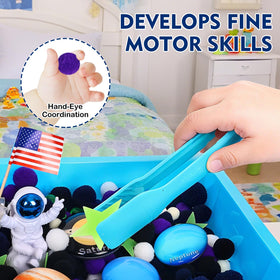 Losnakt Space Sensory Bin soft pom-poms: no-mess filler for tidy sensory exploration.
