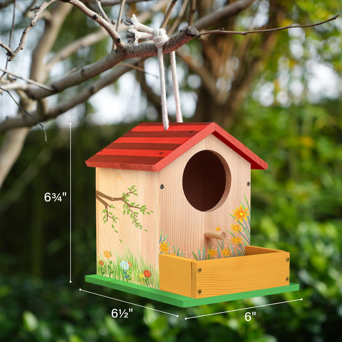 LotFancy bird-friendly design includes a front feeding trough