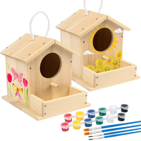 LotFancy Bird House Kit two-pack on table, ready for assembly and painting