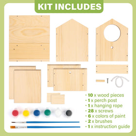 LotFancy bird house wood pieces laid out for easy assembly