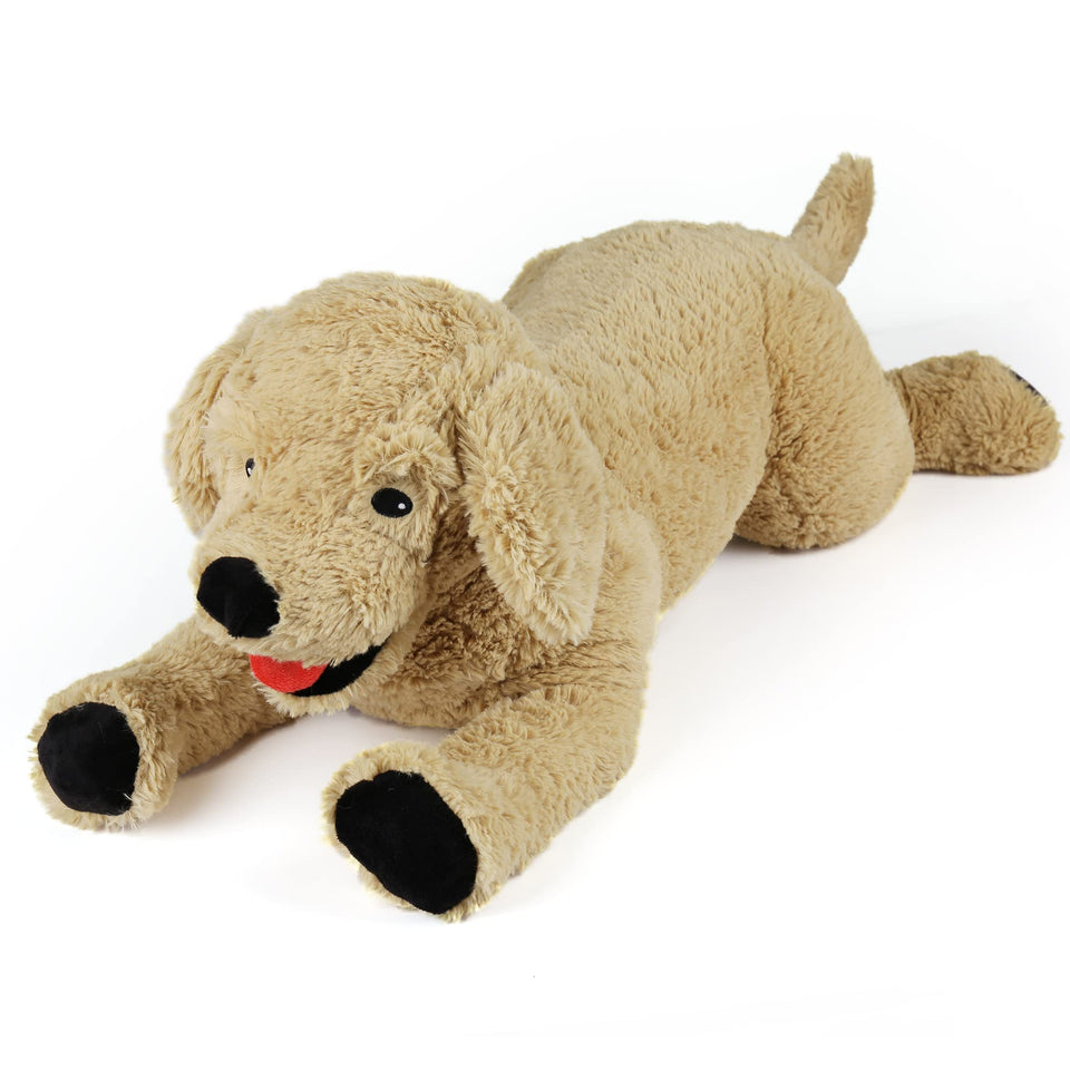 LotFancy 26-inch beige dog plush for cozy hugs and room decor