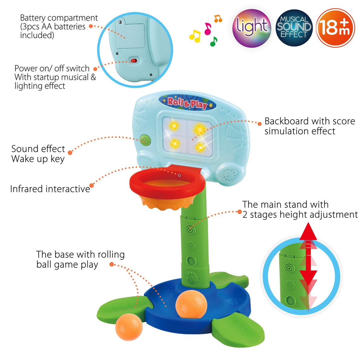 LotFancy adjustable hoop height at 18-21 inches to grow with your child.
