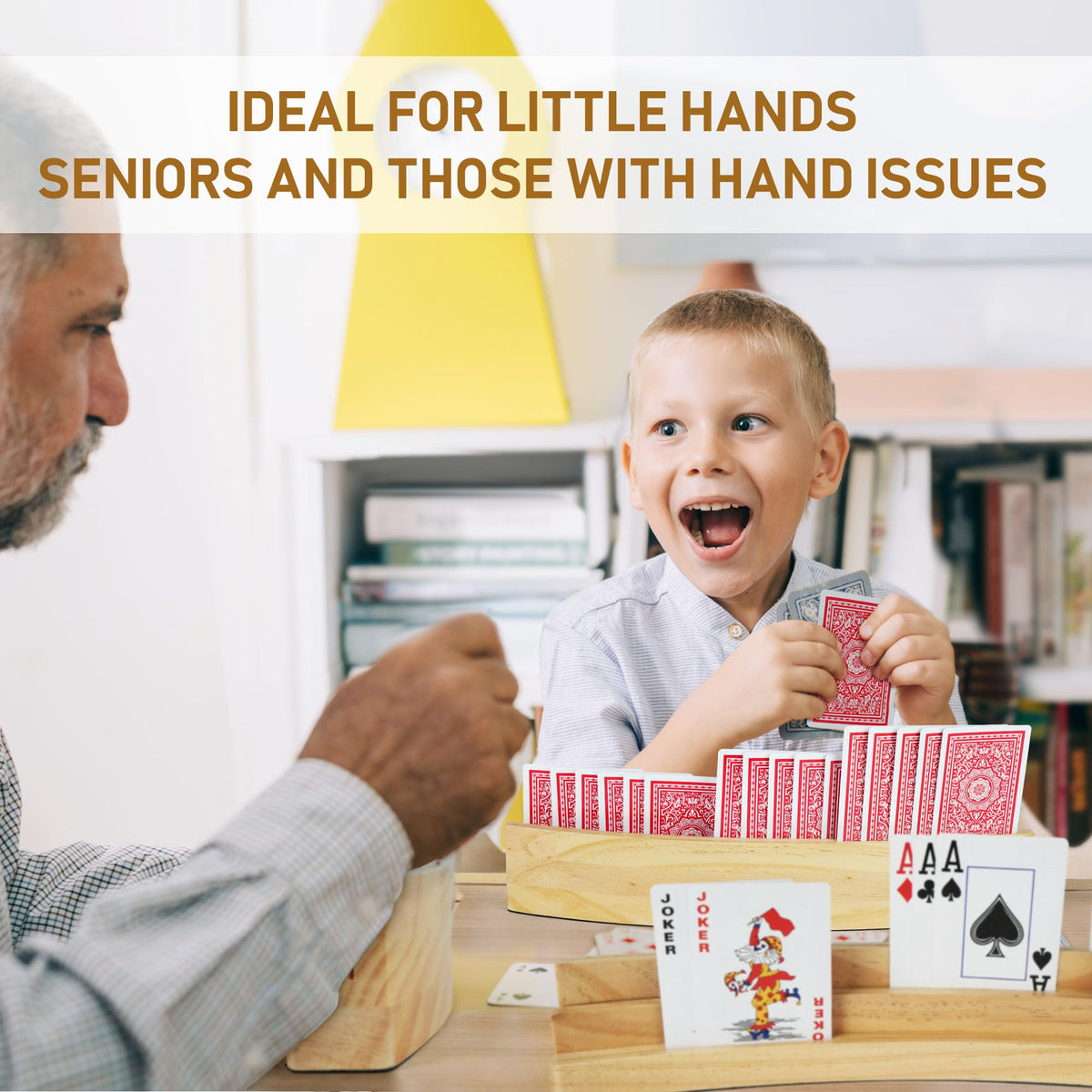 LotFancy Set of 4 Card Holders helps organize multiple players’ cards on the table.