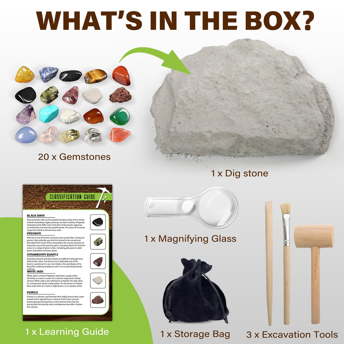 LotFancy starter rock collection guide helps identify and display finds.