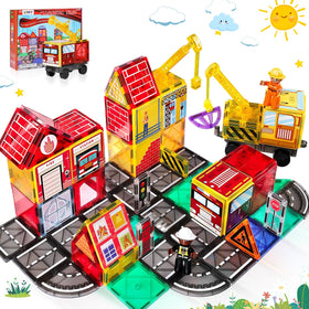 Lotmey magnetic road set with cranes and roads for imaginative play.