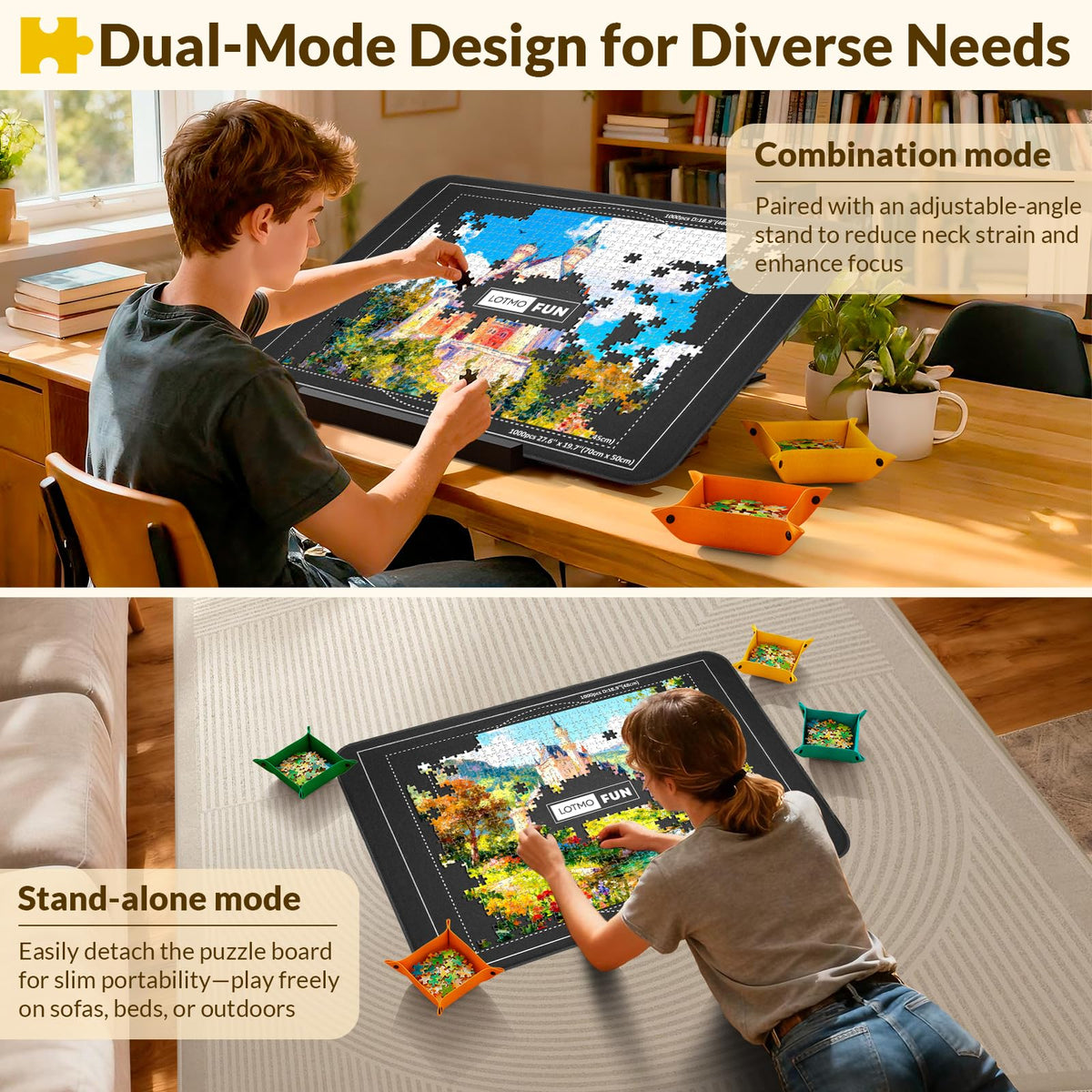LOTMOFUN Puzzle Board non-slip felt surface keeps pieces in place.