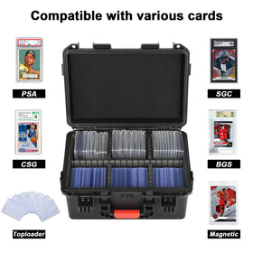 LOTOCASE storage box open lid shows organized toploader slots.