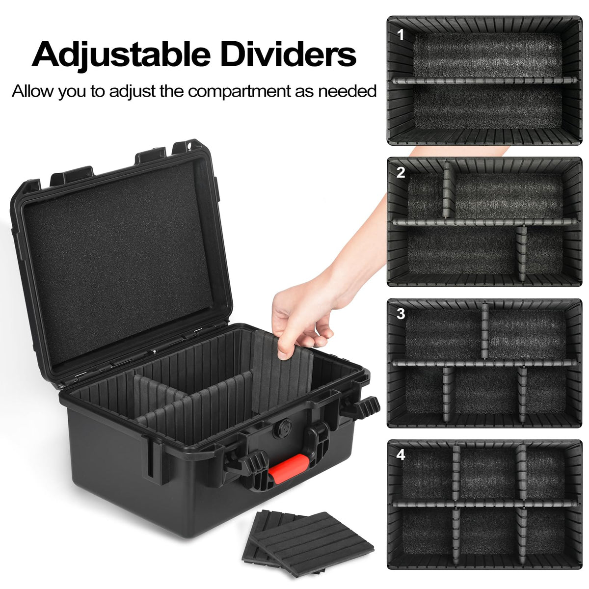 LOTOCASE interior reveals adjustable EVA dividers for flexible layout.