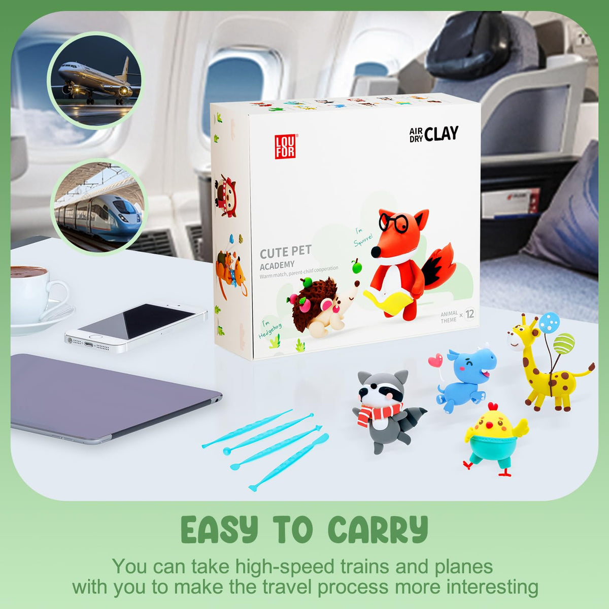 LOUFOR air-dry clay crafting session at the table invites family creativity.