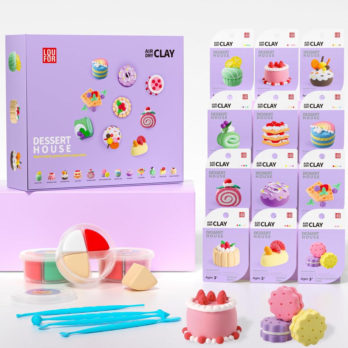 LOUFOR air-dry clay kids 12-box set with color compartments for creative sculpting.