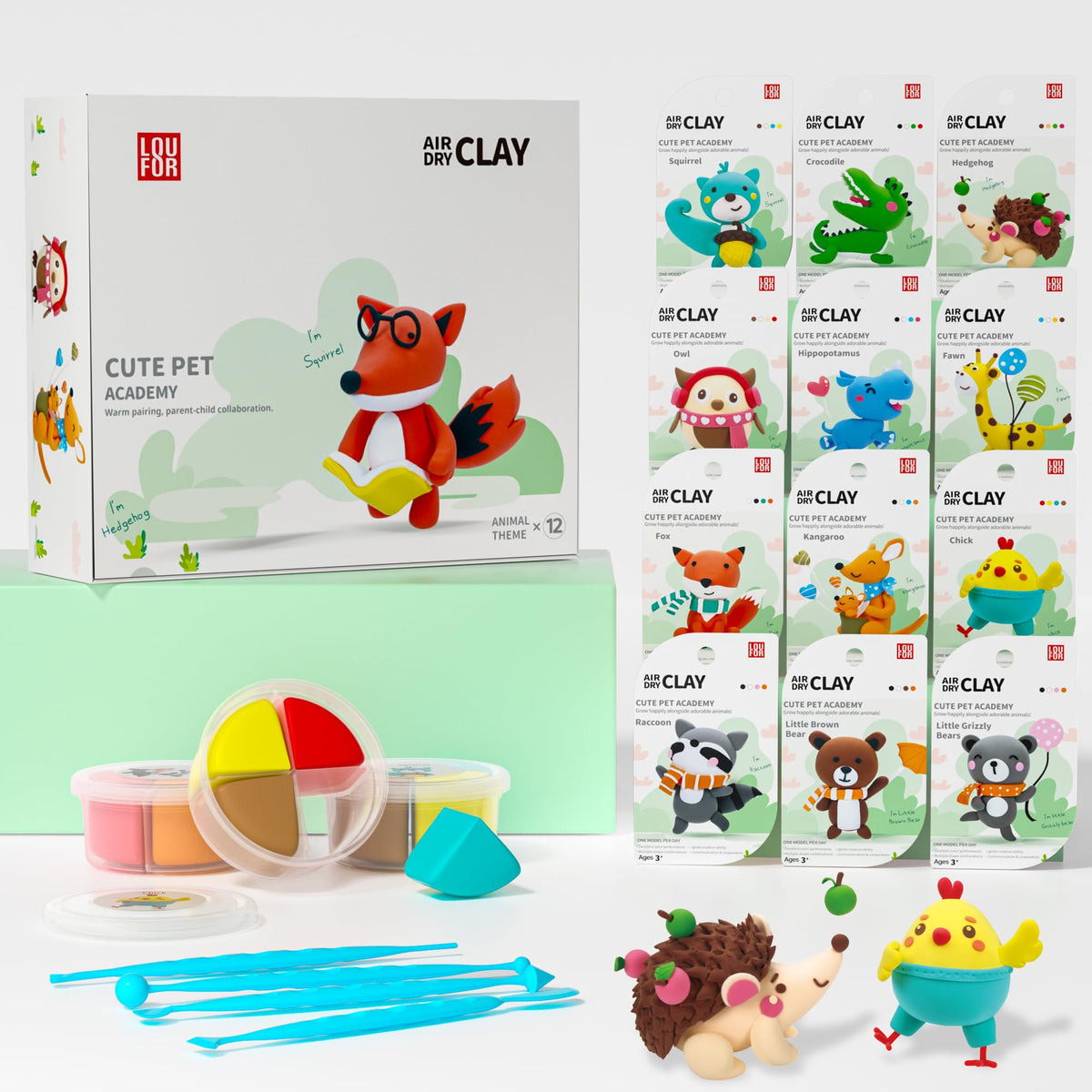 LOUFOR air dry clay kit with color compartments for 12 projects