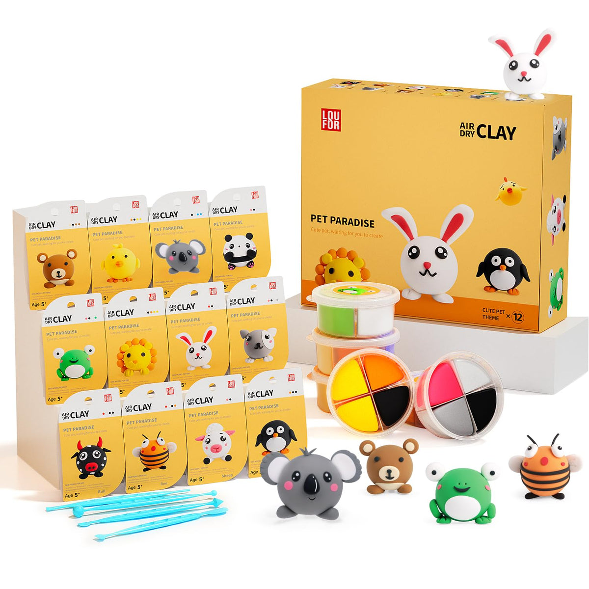 LOUFOR air dry clay kit colorful compartments for quick at home creativity