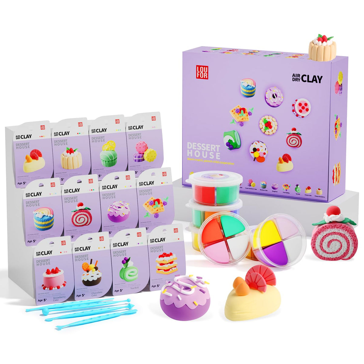 LOUFOR Air Dry Clay Kit colorful compartments for kids' easy creative play
