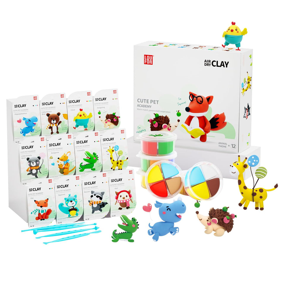 LOUFOR air-dry clay kit with colorful compartments for quick creative projects.