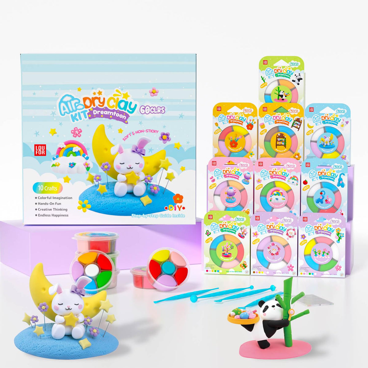 LOUFOR Air Dry Clay kits with ten boxes offer endless color options for kids.