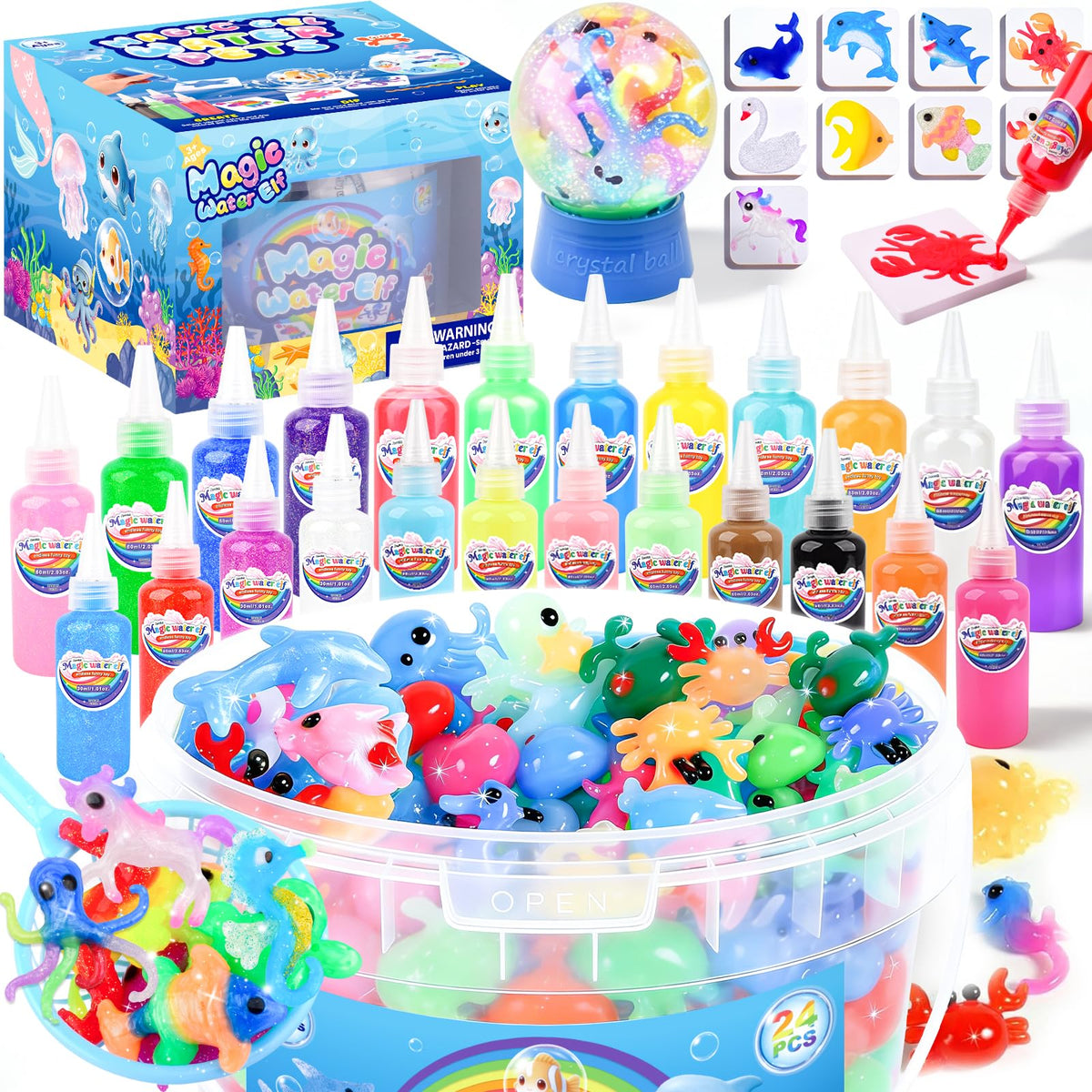 Louseadon Magic Water Elf Kit color gel bottles for vibrant sensory play.
