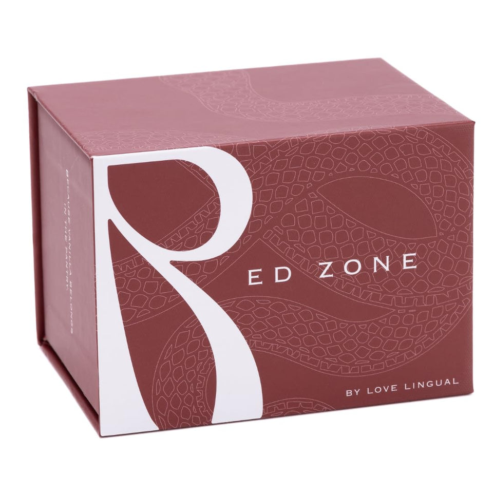 Love Lingual Red Zone packaging showcases a sleek, travel-friendly box for date-night ideas.