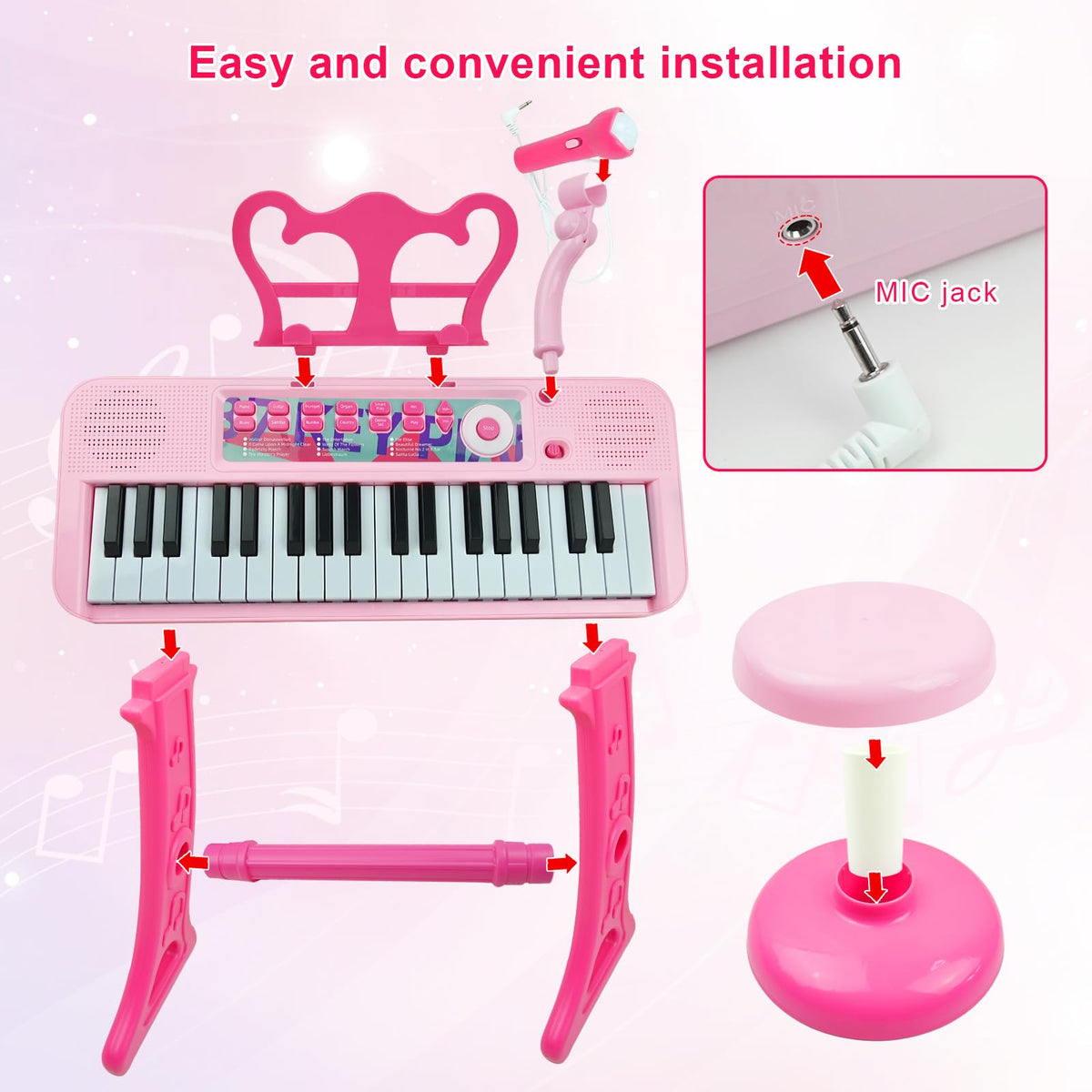 Love&Mini MP3 port enables external music connections for practice.