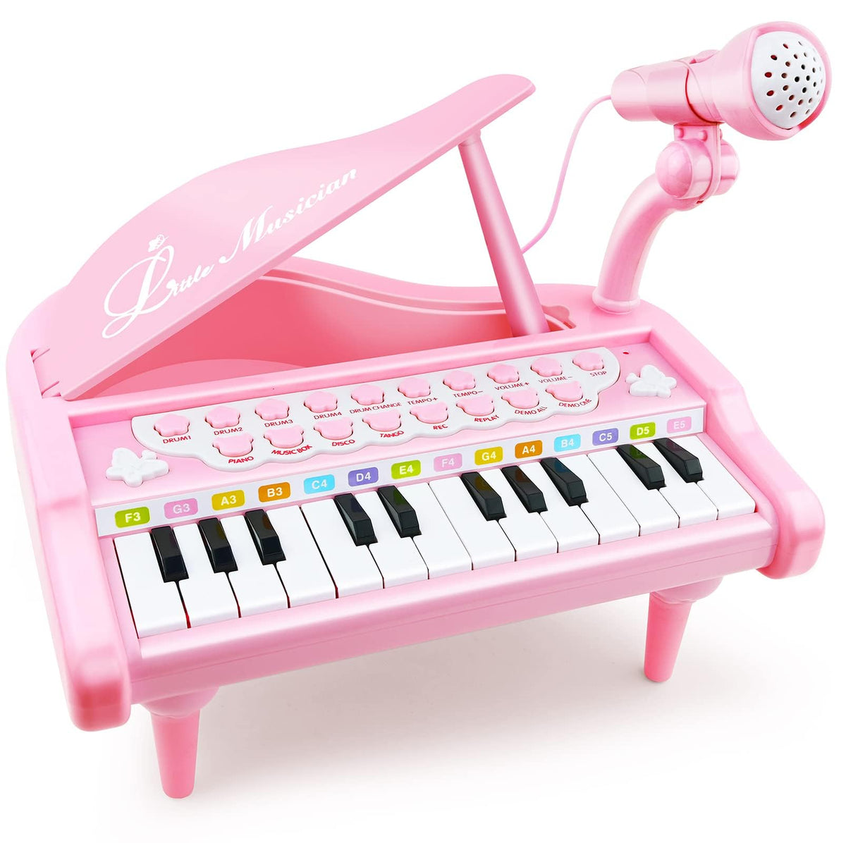 Love&Mini pink 24-key piano toy invites toddlers to explore music with colorful keys.