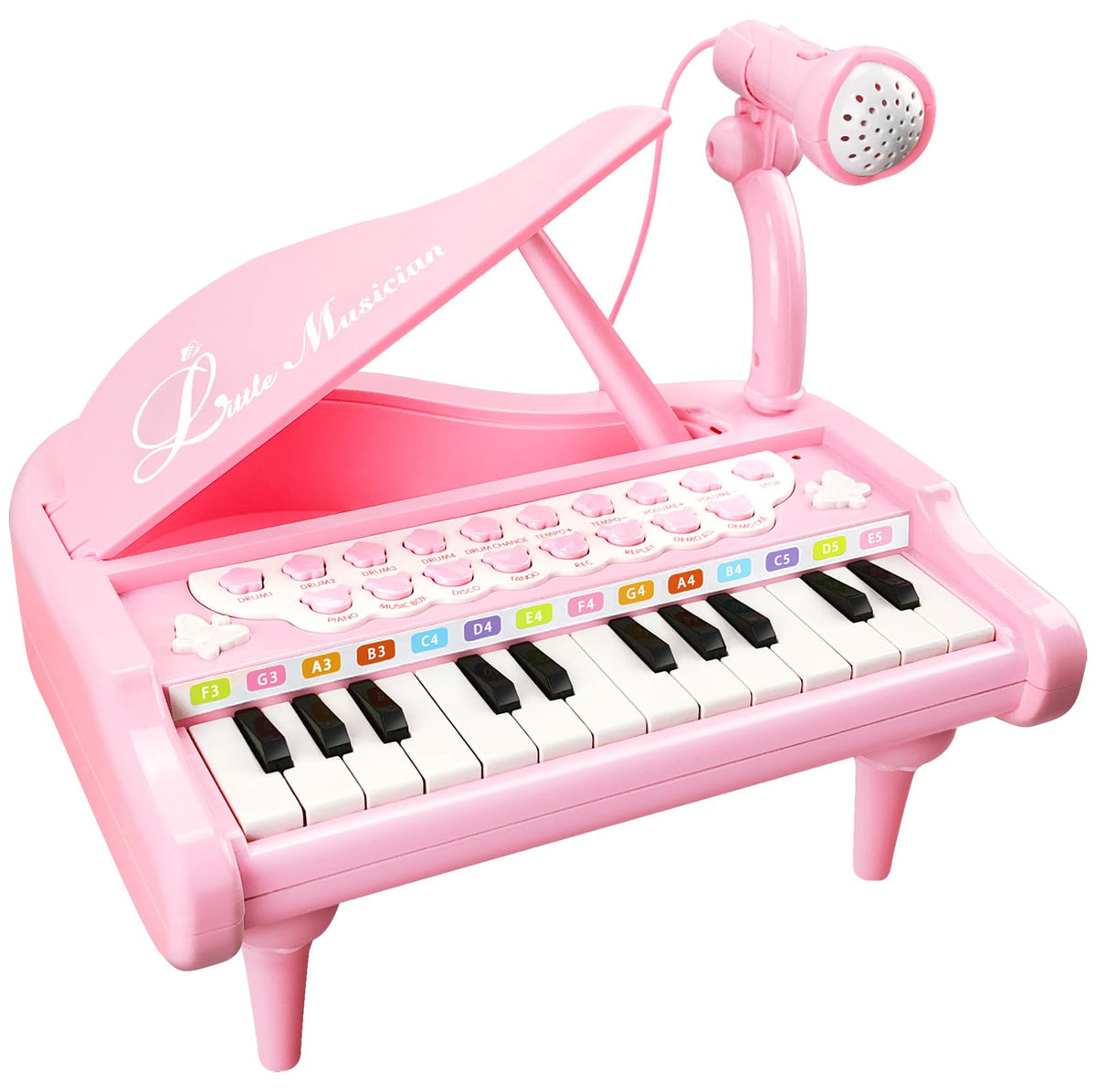 Love&Mini pink piano front view invites toddler musical exploration.
