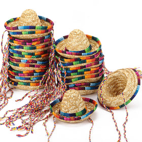 LoveBB mini straw hats 5.9-inch brown on a festive tabletop setup