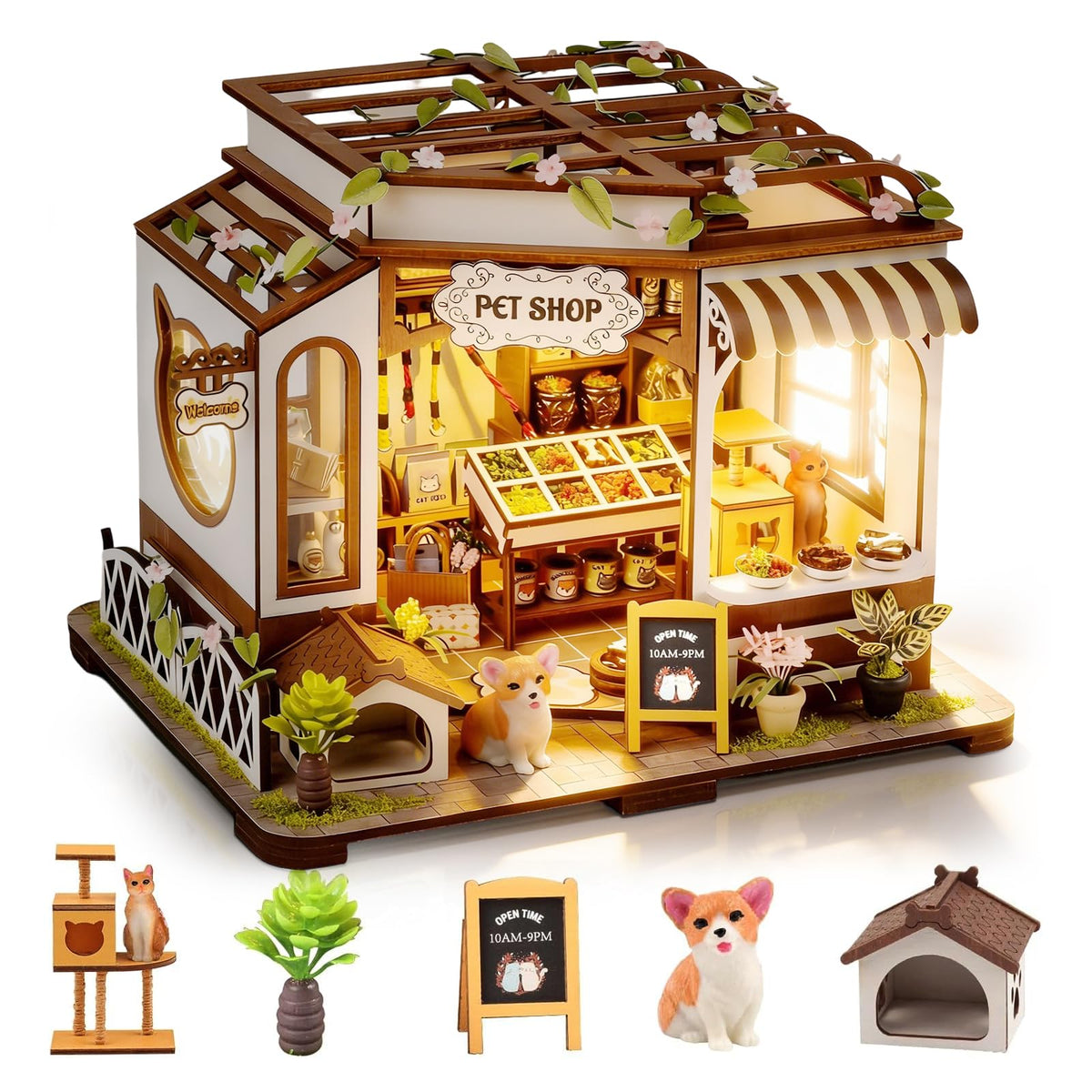 Lovelyhome DIY miniature pet shop assembly underway for a detailed, hands-on crafting experience