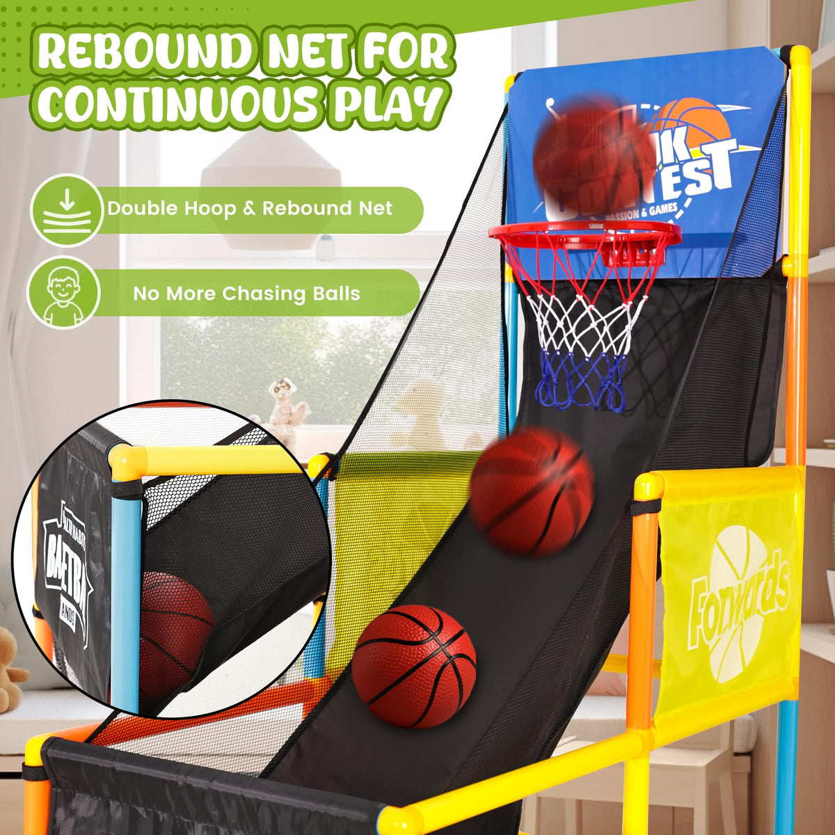 LovesTown mesh base doubles as storage to keep balls and toys tidy.