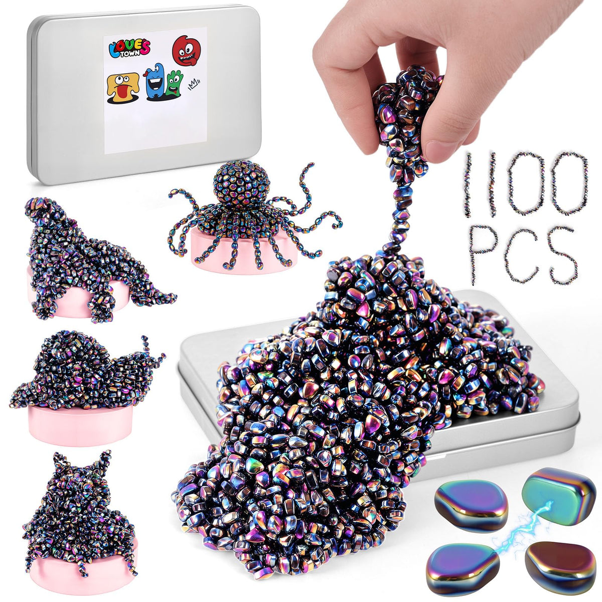 LovesTown 1100pcs ferrite putty stones rainbow desk fidgeting and focus.