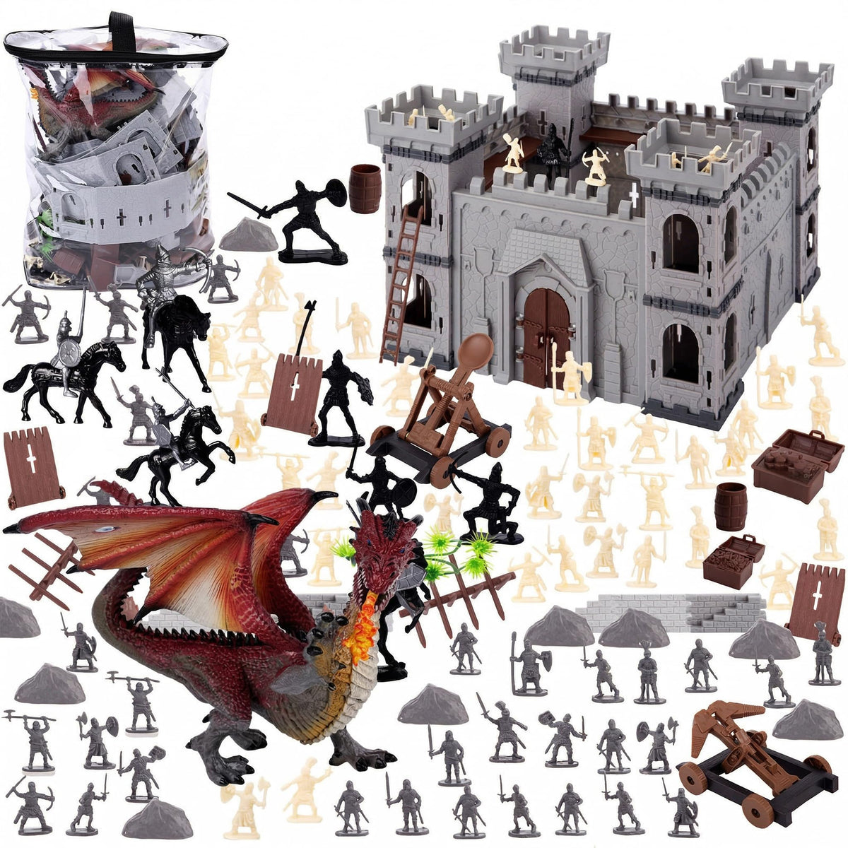 LovesTown 275-piece medieval dragon castle playset for imaginative play and storytelling.