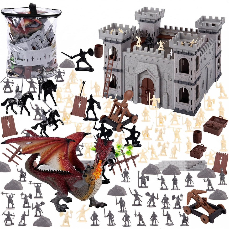 LovesTown 275-piece medieval dragon castle playset for imaginative play and storytelling.