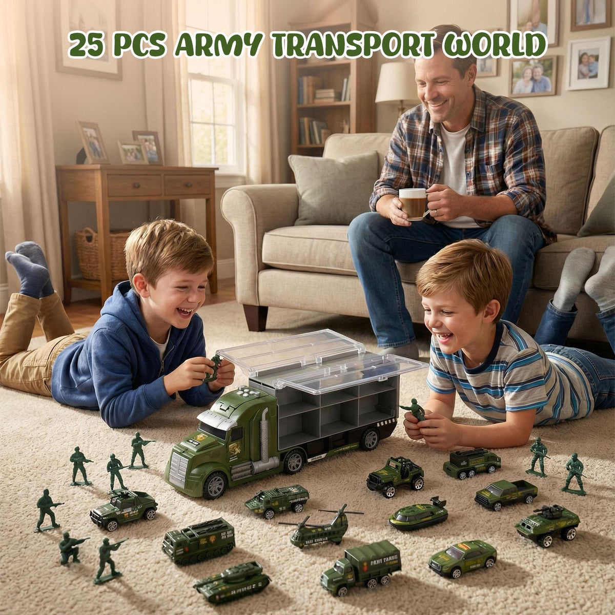 LovesTown army carrier truck with side doors open for vehicle parking