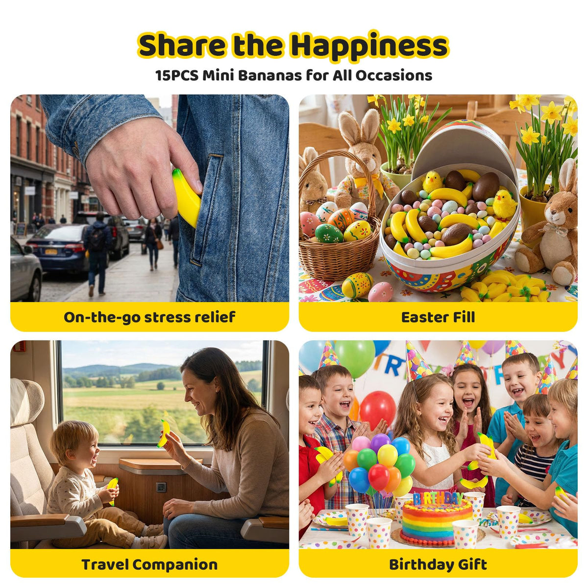 LovesTown banana stress toy party-favor scene showcases fun, portable stress relief for events.
