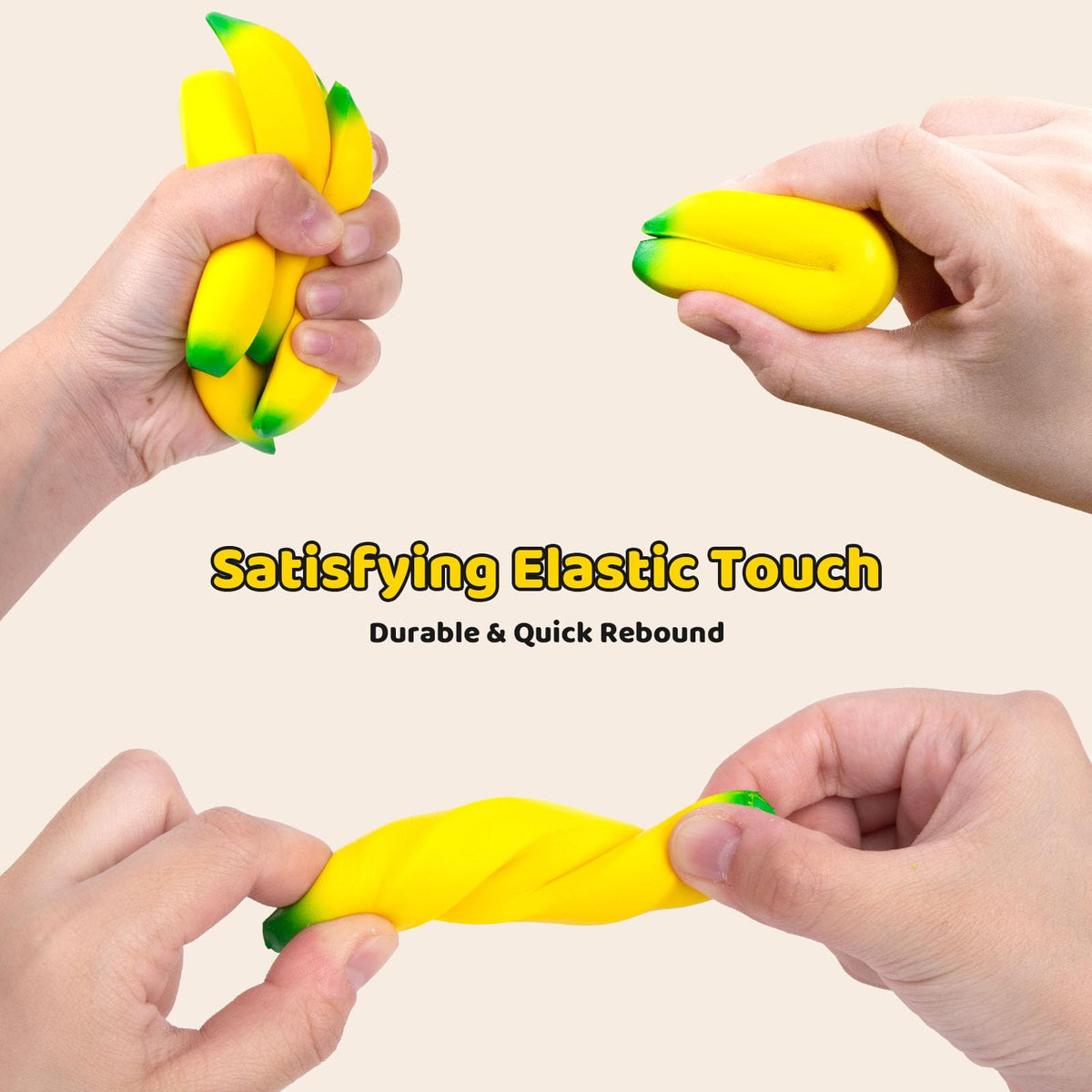 LovesTown banana stress toy side view promotes tactile engagement and calm breaks.