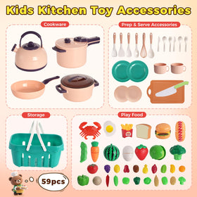 LovesTown basket storage for play food—keeps tiny kitchen items tidy.