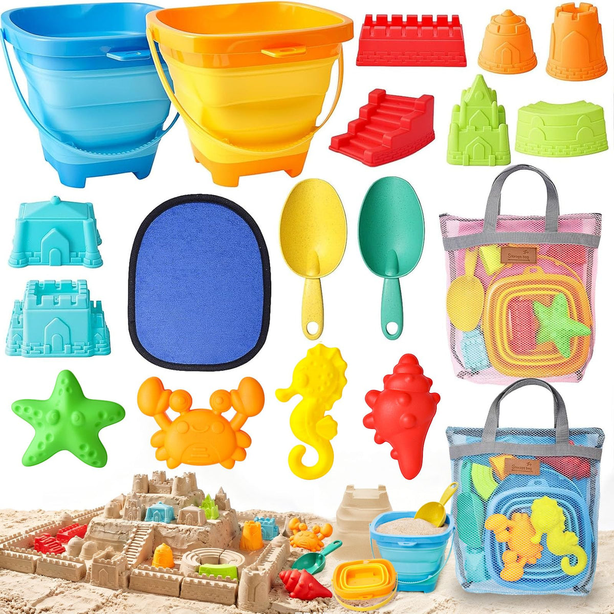 LovesTown collapsible beach bucket set for space-saving storage at the shore