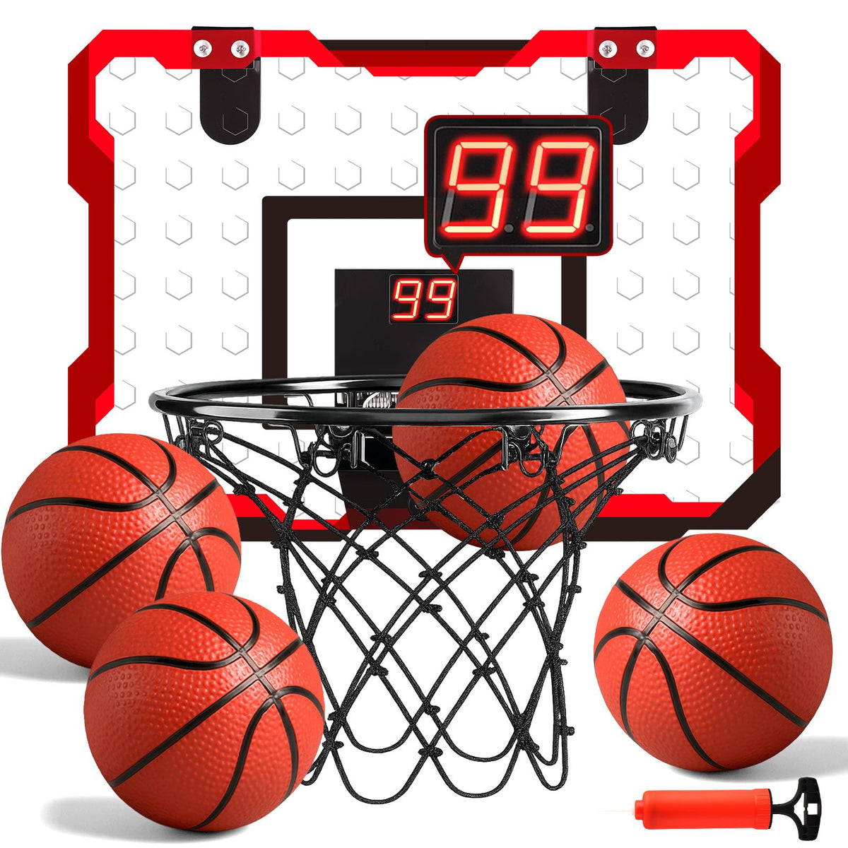 LovesTown indoor basketball hoop door set with electronic scoreboard for instant indoor fun.