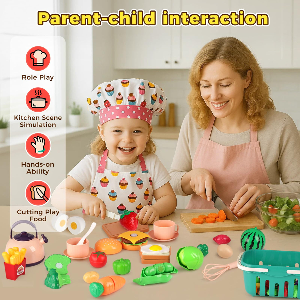 LovesTown pink pretend food set eggs—realistic design sparks creative role-play.