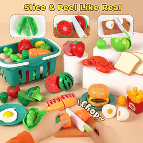 LovesTown realistic fruits and vegetables set for sliceable pretend meals.