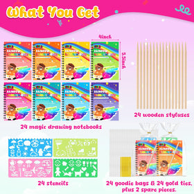 LovesTown scratch-art stencils guide rainbow designs for budding creators