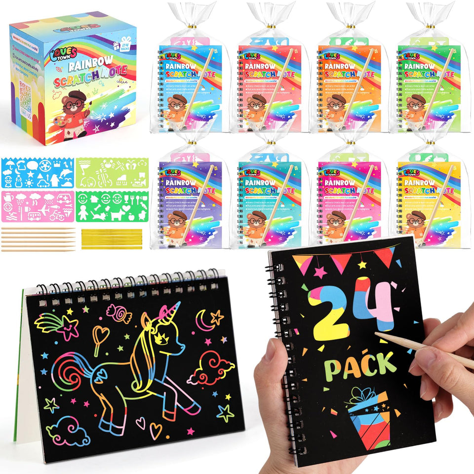 LovesTown rainbow scratch-paper notebook reveals colors for quiet, imaginative play