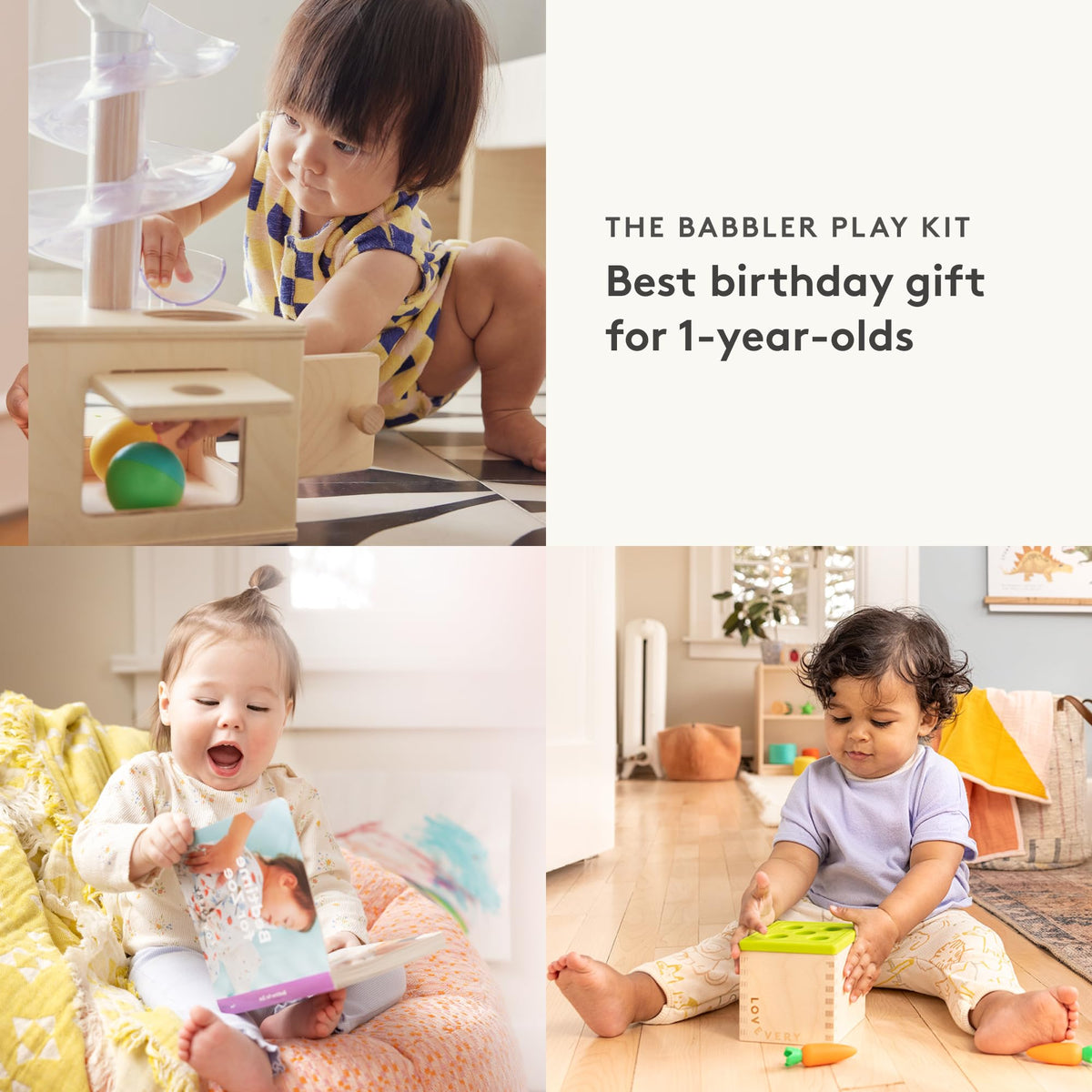 Lovevery Babbler Play Kit Bunnies in a Felt Burrow enhances bilateral coordination