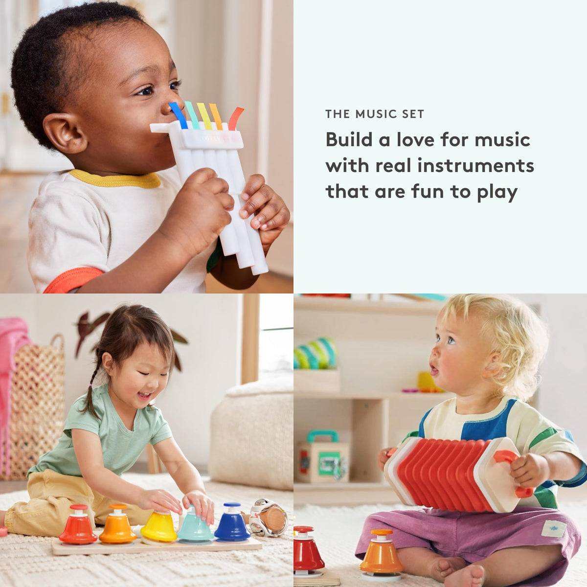 Lovevery Music Set color tab pan flute promotes color-note matching and focus